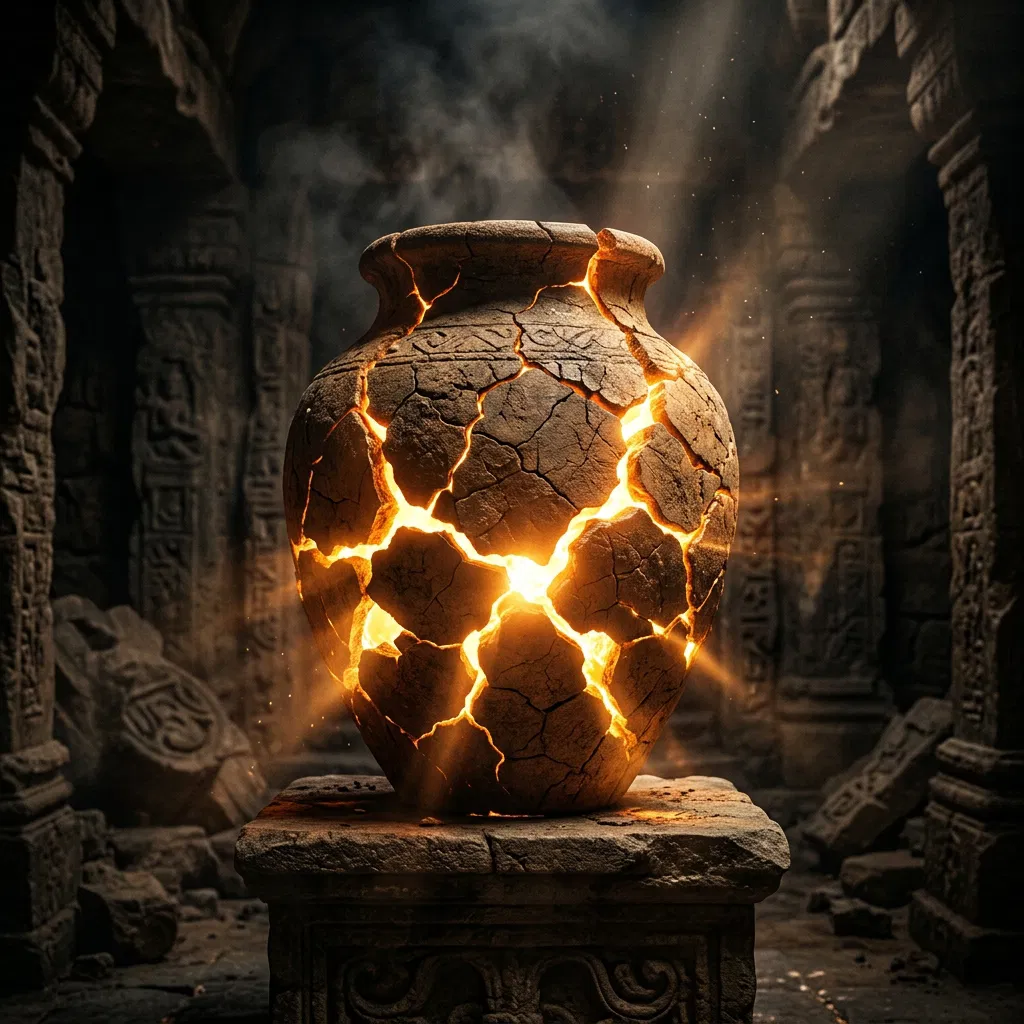 Cracked Clay Jar Shining With Light
