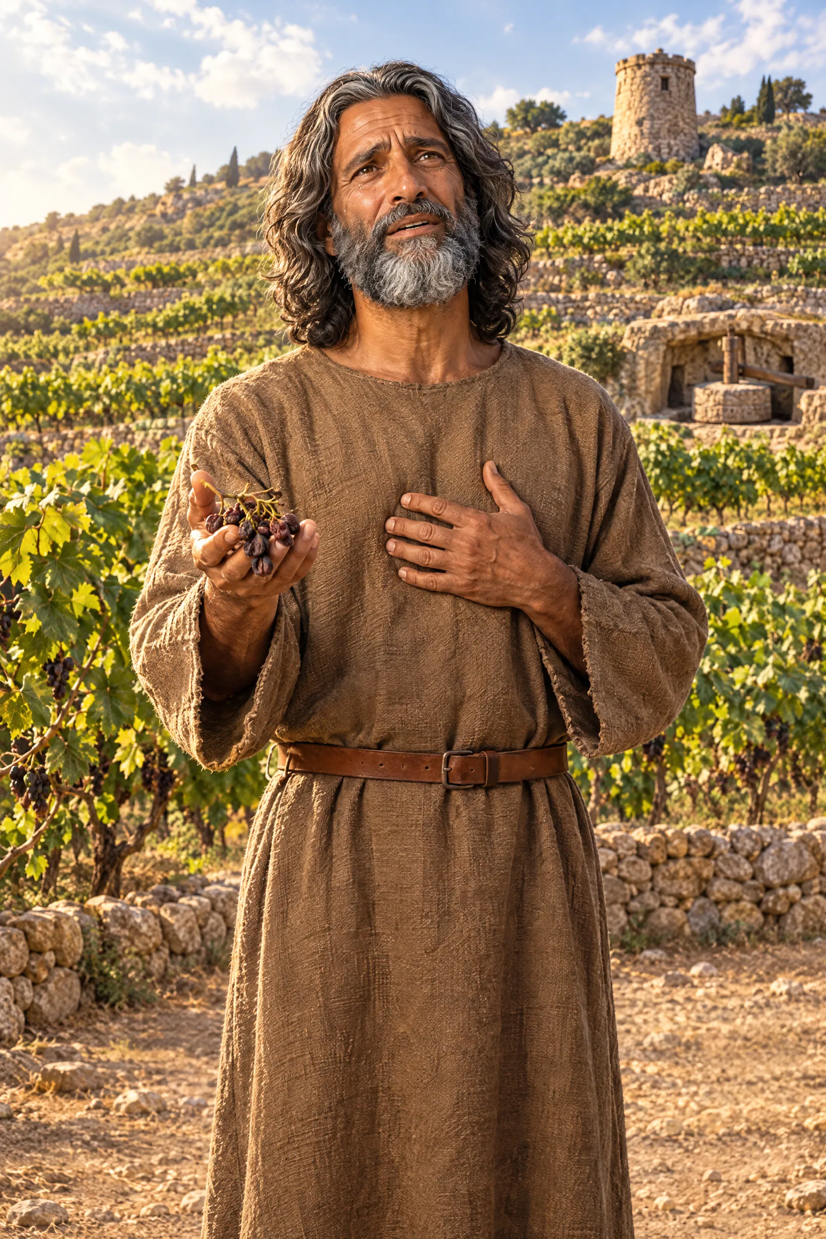 Isaiah Holds Wild Grapes in the Vineyard