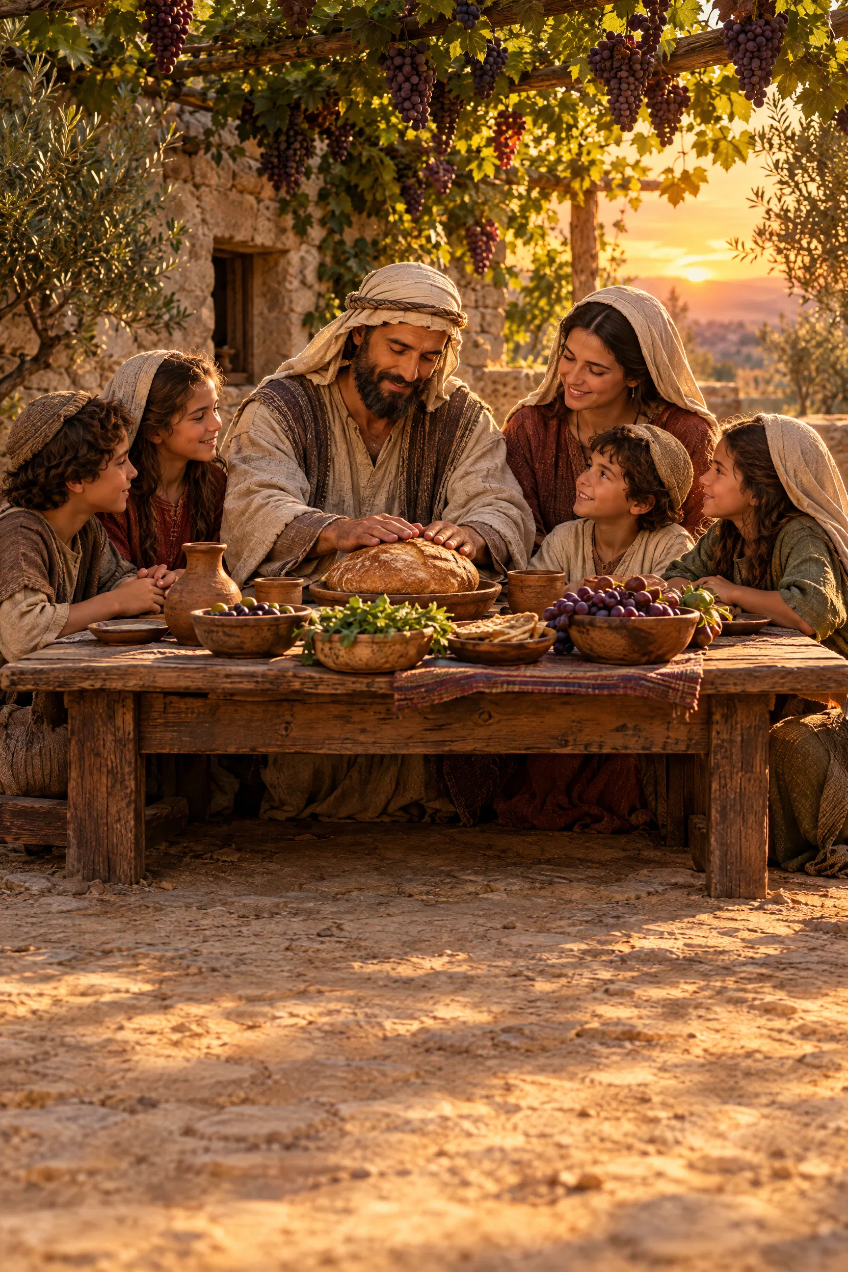 Israelite Family Gathers at Their Table Under the Vine