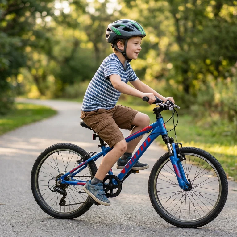 A Young Boy Riding a Bike