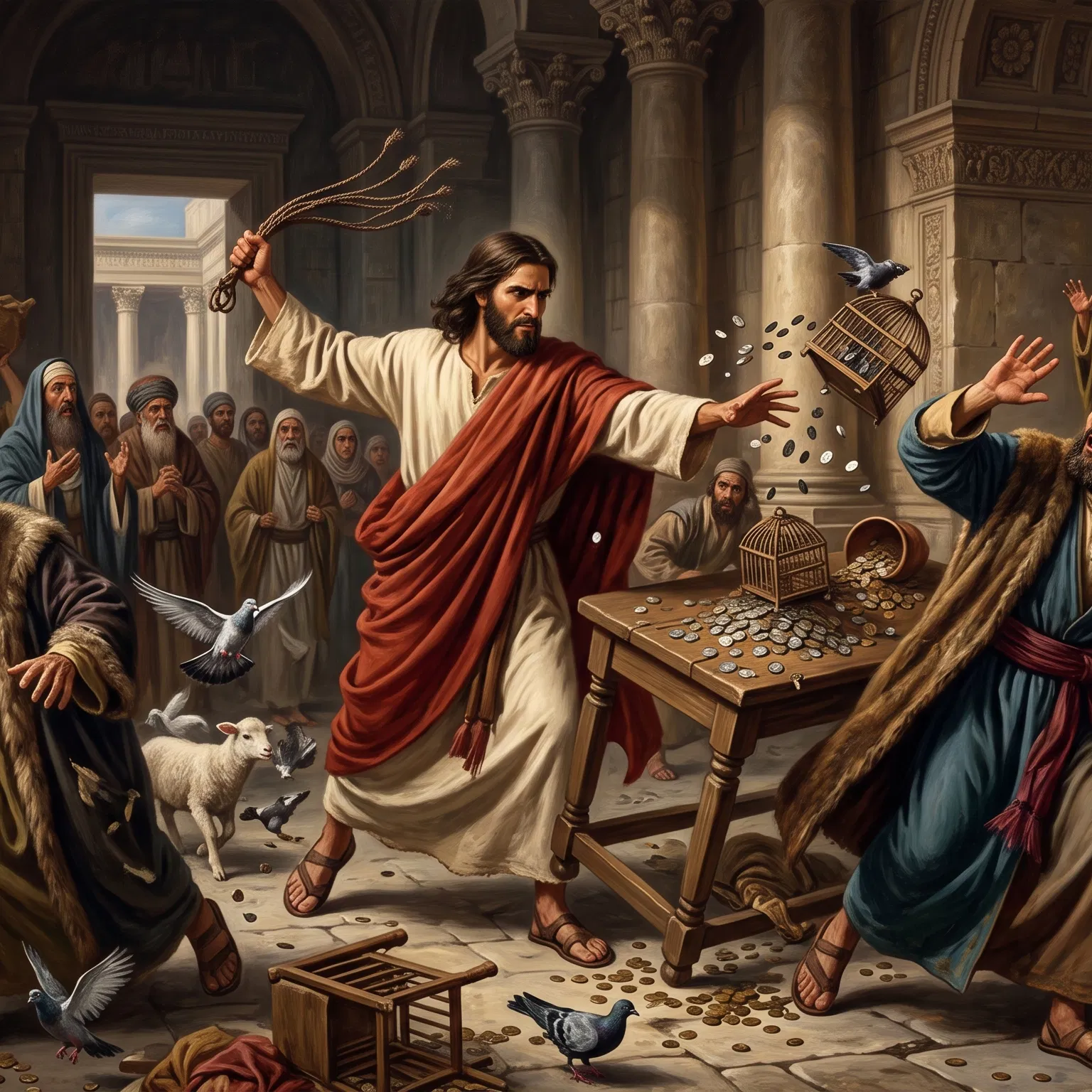 Jesus With a Whip Clears the Temple Court