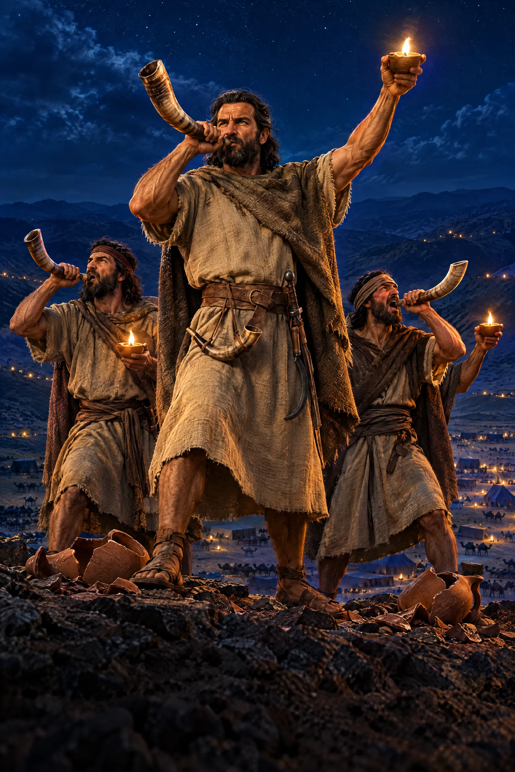 Gideon and His Men Blow Trumpets and Show Lamps