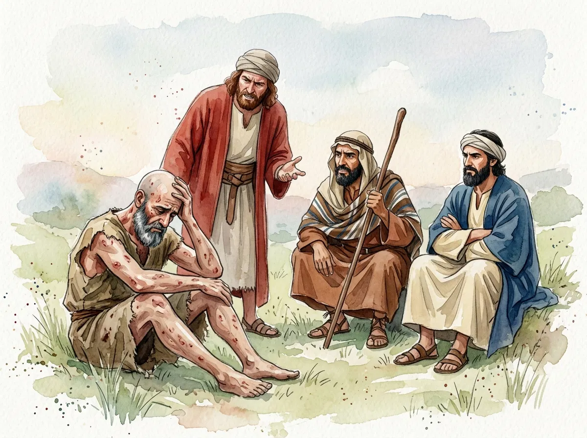 Job Sitting Sick Among His Three Friends