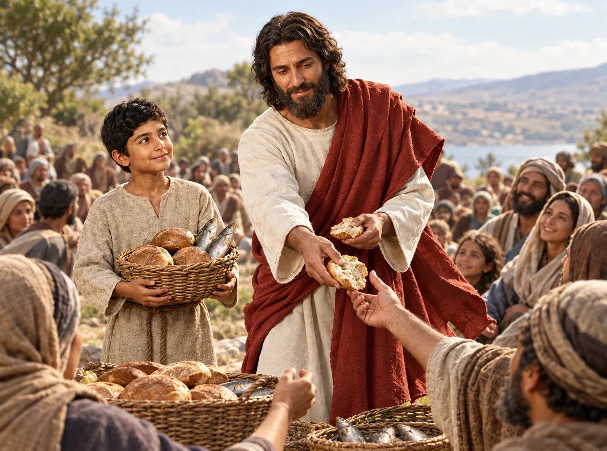 Jesus Breaking Bread for the Crowd
