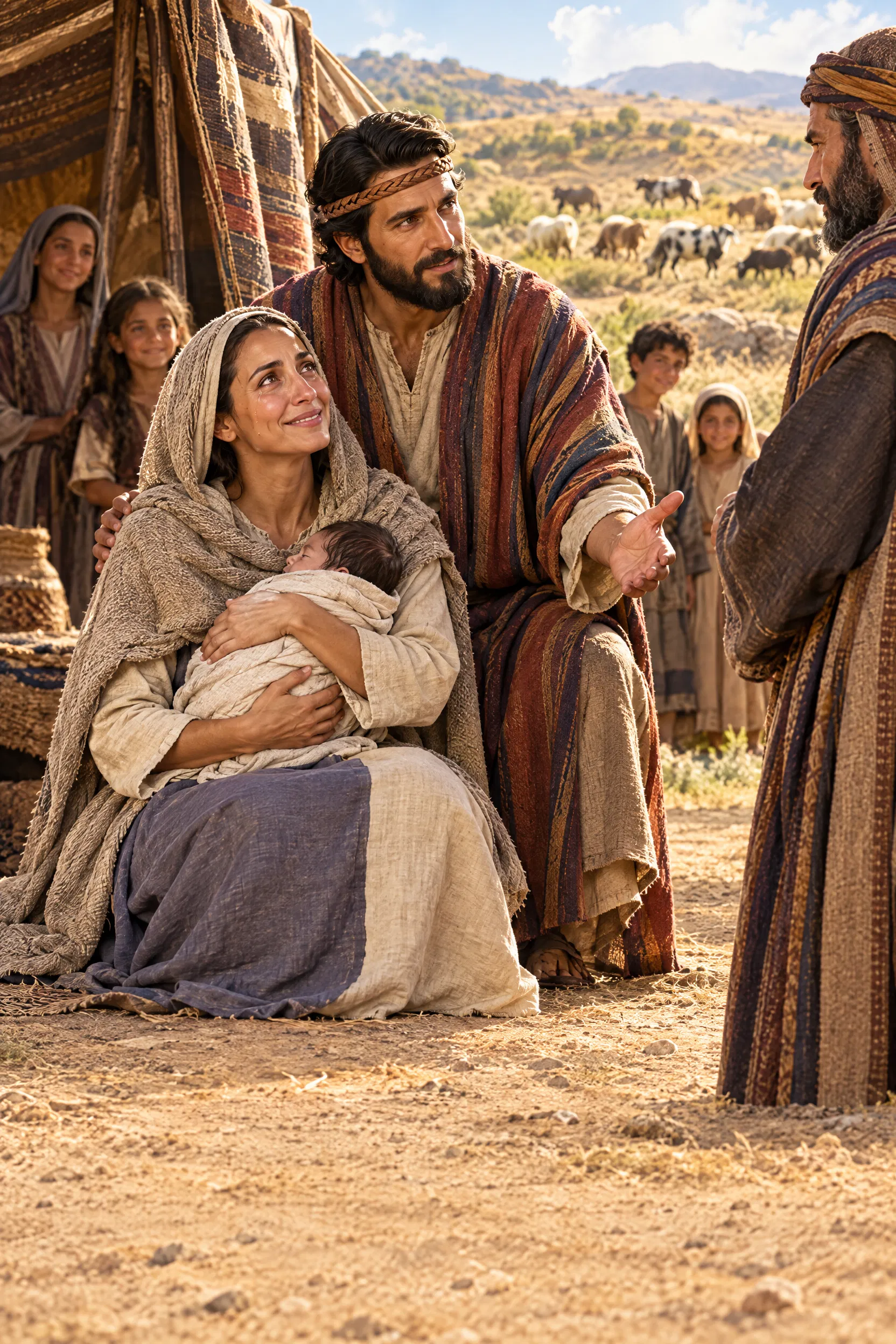 Rachel Holds Her Newborn Son Joseph