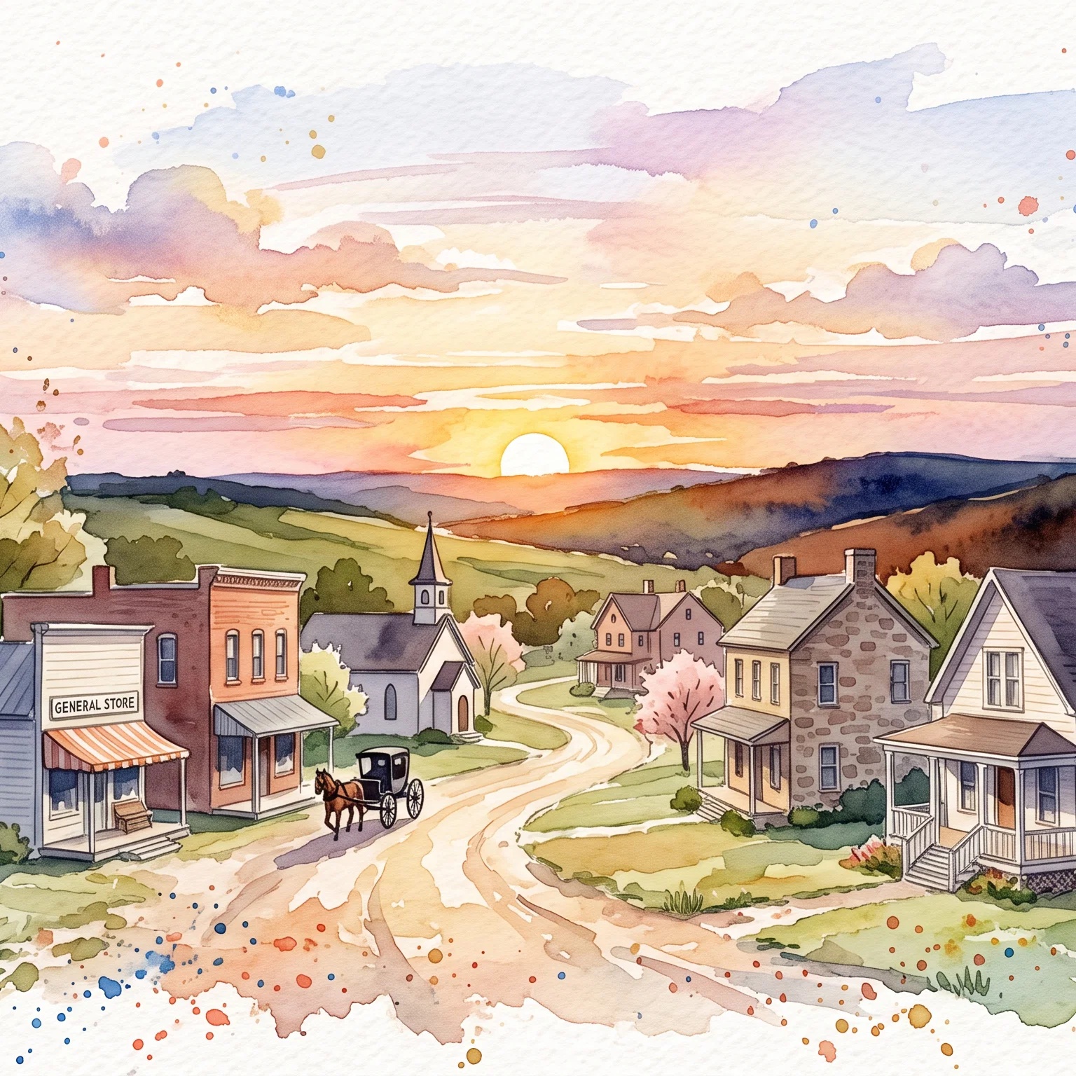 Golden Sunset Over A Peaceful Village