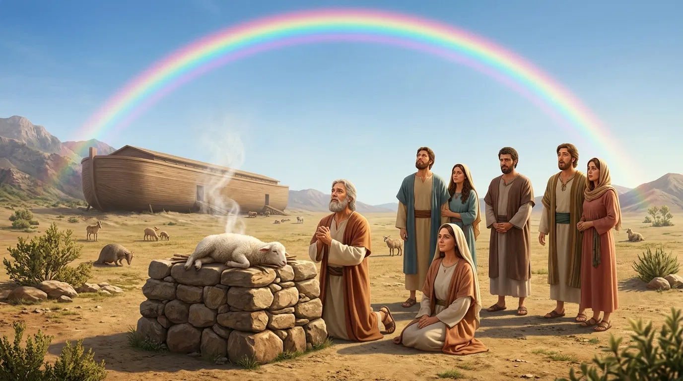 Noah Offers a Sacrifice Beneath the Rainbow