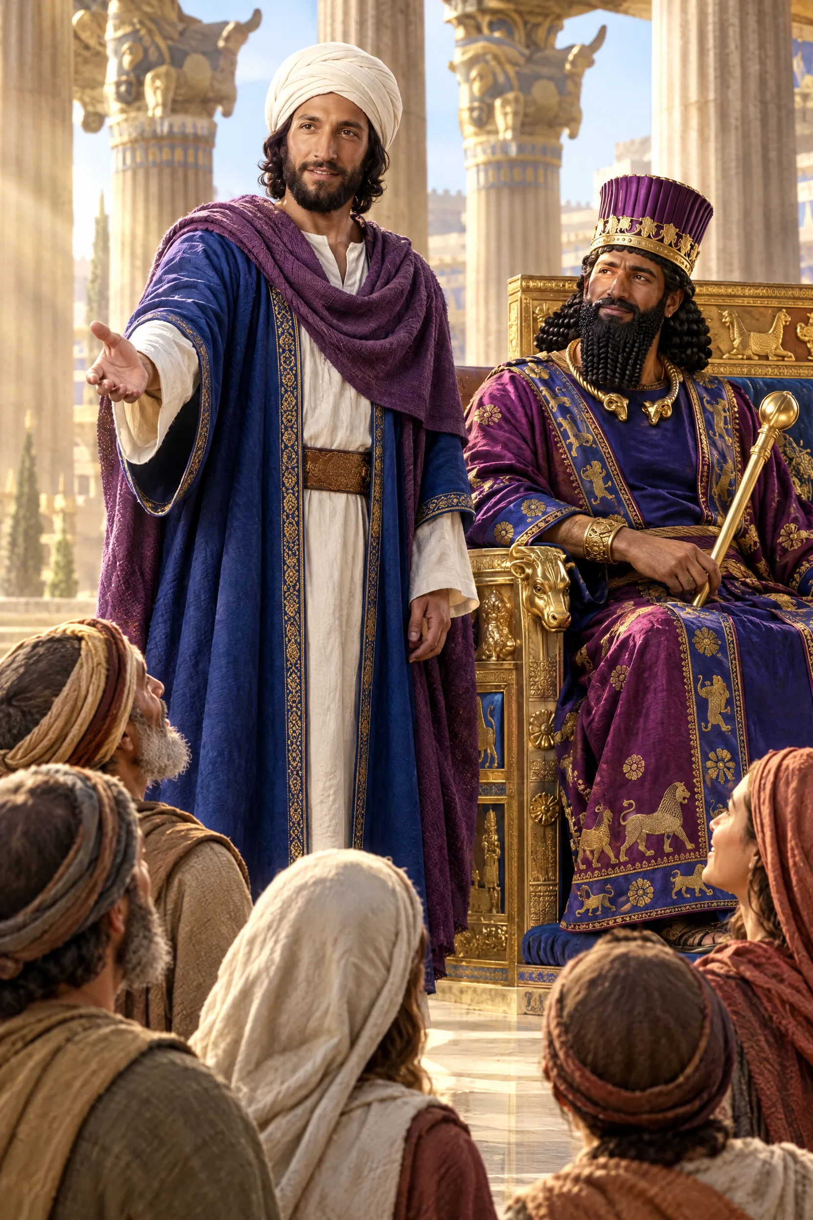 Mordecai Speaks Peace Beside King Ahasuerus