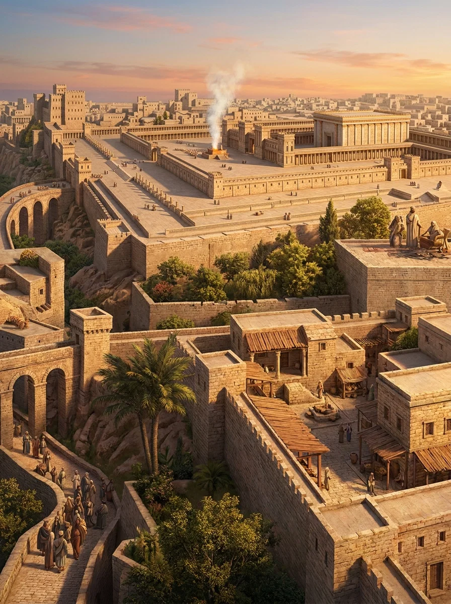 The first temple, erected by Solomon, was completed B. C. 1004. In B. C. 588, soon after the beginning of the seventy years’ captivity in Babylon, it was destroyed by the army of Nebuchadnezzar. After the return of the Jews to their own land, the temple was rebuilt, on a somewhat larger scale, by Zerubbabel, B. C. 516. Five hundred years later it was restored and enlarged by Herod, who began the work about 20 B. C. Herod retained, in the sanctuary, the same dimensions as in that of Zerubbabel, but he added greatly to the size and magnificence of the courts. The temple inclosure was so extended as to form an area of nearly a thousand feet square. The cloisters surrounding the outer court are said to have been, in an architectural point of view, the most magnificent part of the entire structure. A series of terraced courts ascended to the holy house itself, which faced eastward, and was approached from the east, though the principal gateways in the outer inclosure were on the west. This temple was destroyed A. D. 70.

THE TEMPLE AND ITS COURTS.