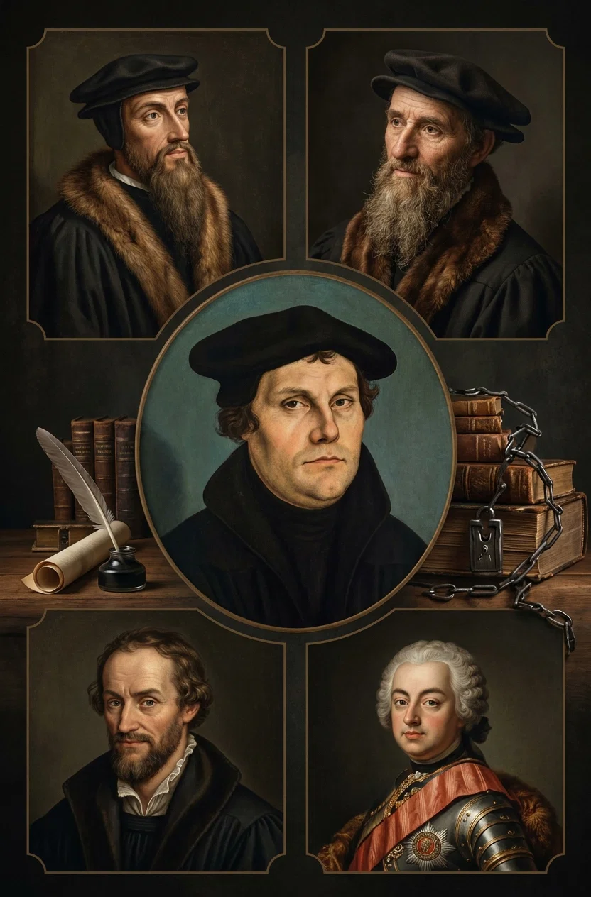 Calvin. Farel. Melancthon. Luther. Frederick of Saxony.