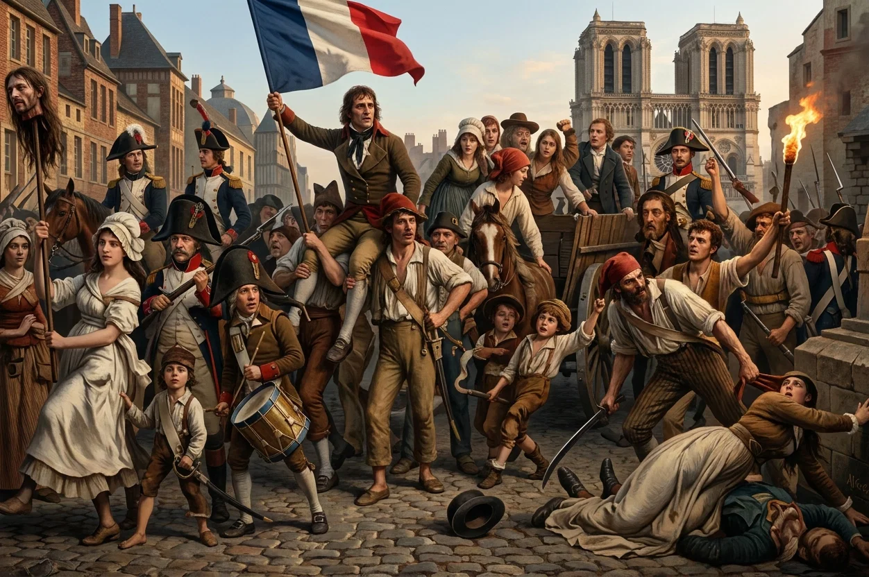 STREET SCENE IN THE FRENCH REVOLUTION.