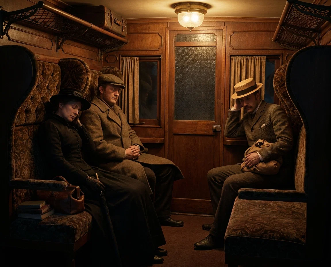 A SECOND-CLASS COMPARTMENT AT NIGHT.