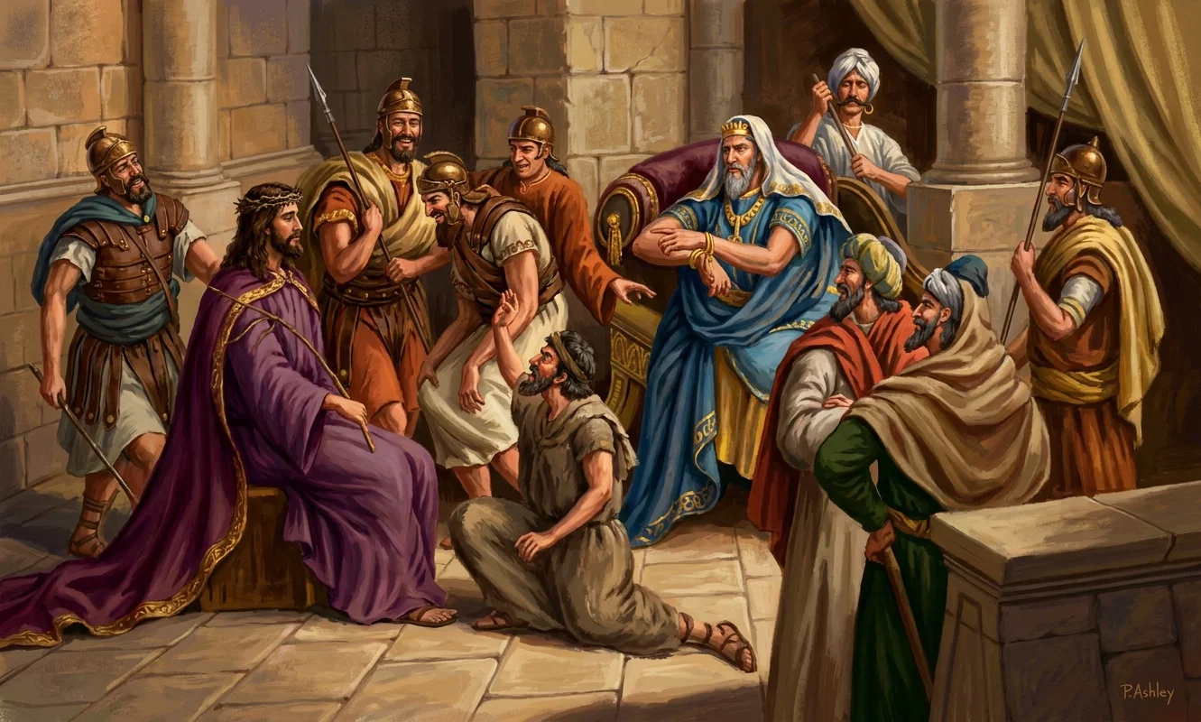 Mocking the Saviour. “He submitted to the coarsest insult and outrage with dignified composure.”