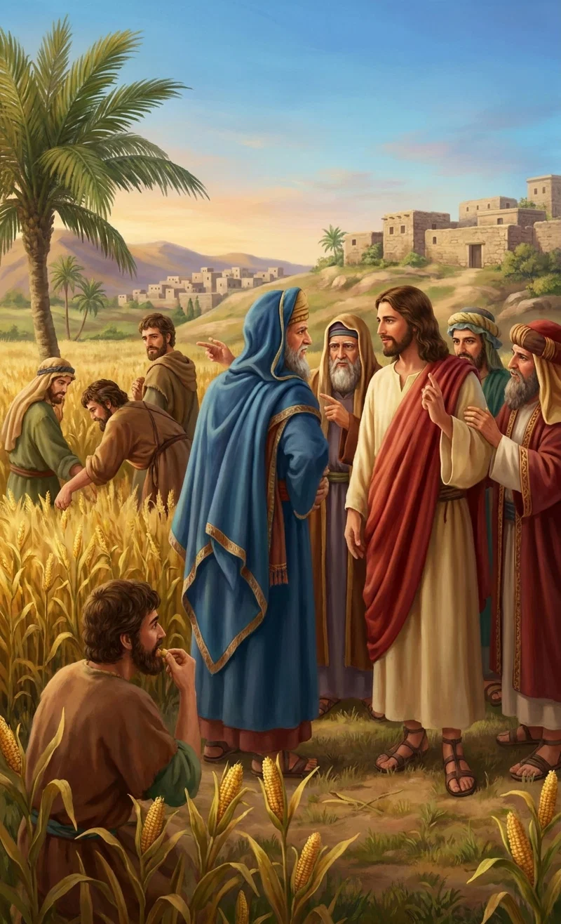 THE DISCIPLES PLUCKING CORN.
“Behold, thy disciples do that which is not lawful to do upon the Sabbath day.”