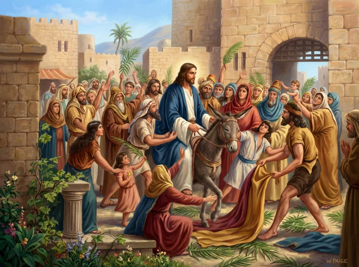 Riding into Jerusalem. “They spread their outer garments as a carpet, in His path.”