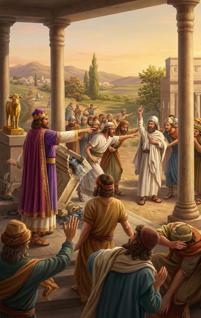 JEROBOAM’S DEFIANCE OF GOD AT BETHEL

“The altar also was rent, and the ashes poured out.” 1 Kings 13:5.