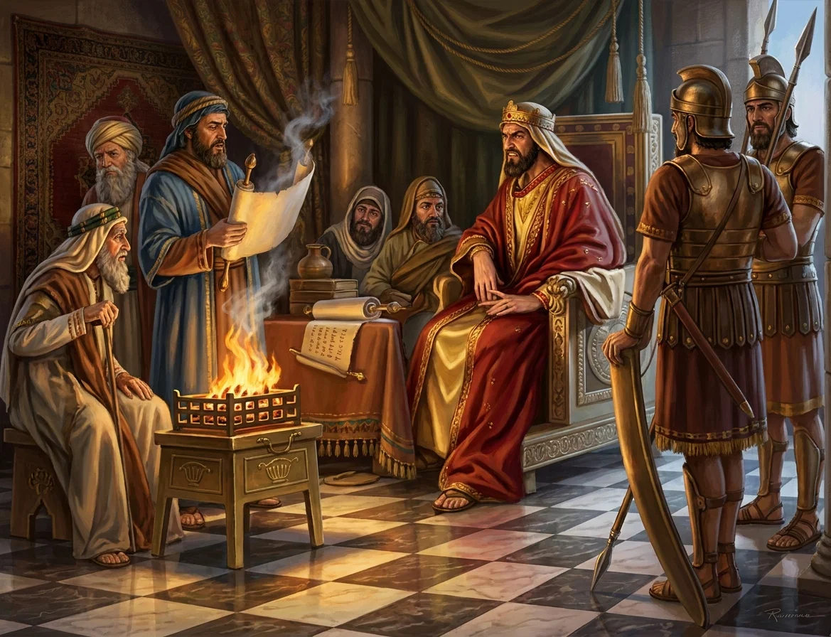 JEHUDI READING THE ROLL
“One of the royal attendants began reading the words of reproof and warning.”