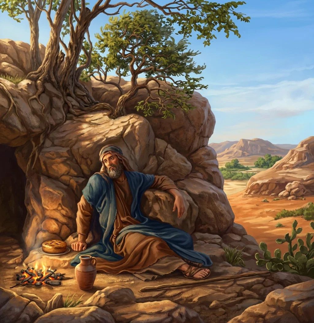 GOD'S PITYING CARE FOR HIS FAITHFUL SERVANTS
“He looked, and, behold, there was a cake baken on the coals, and a cruse of water at his head.”