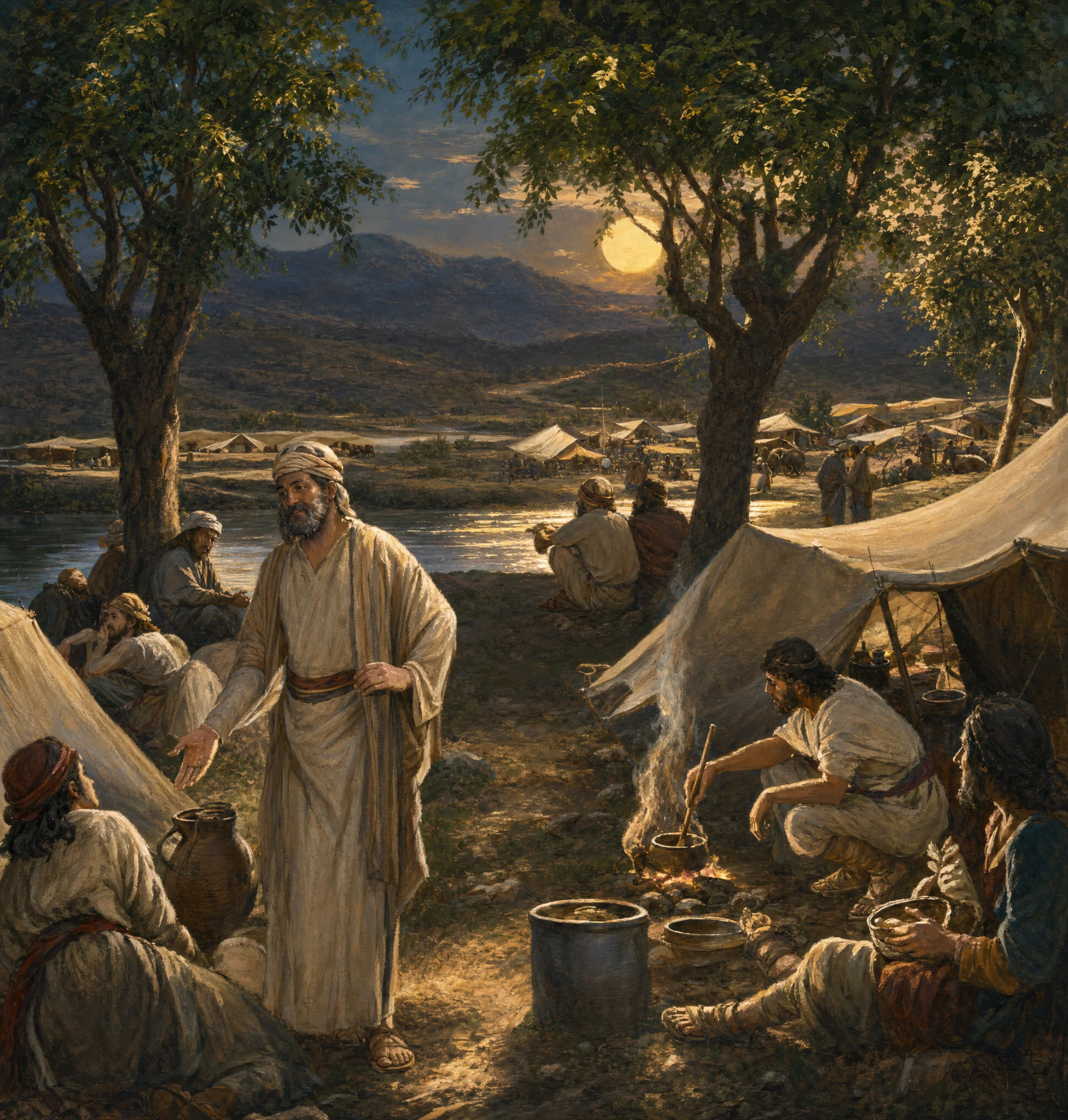 THE ENCAMPMENT BY THE RIVER
“There abode we in tents three days.”