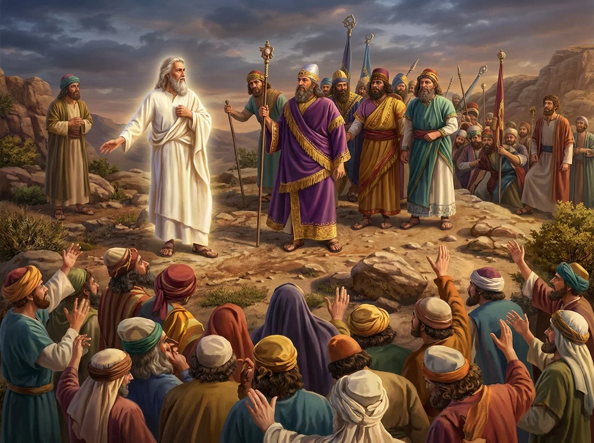 ELIJAH MEETING AHAB AND THE IDOLATROUS PRIESTS

“He whom the whole kingdom has charged with its weight of woe, is now before them.”
