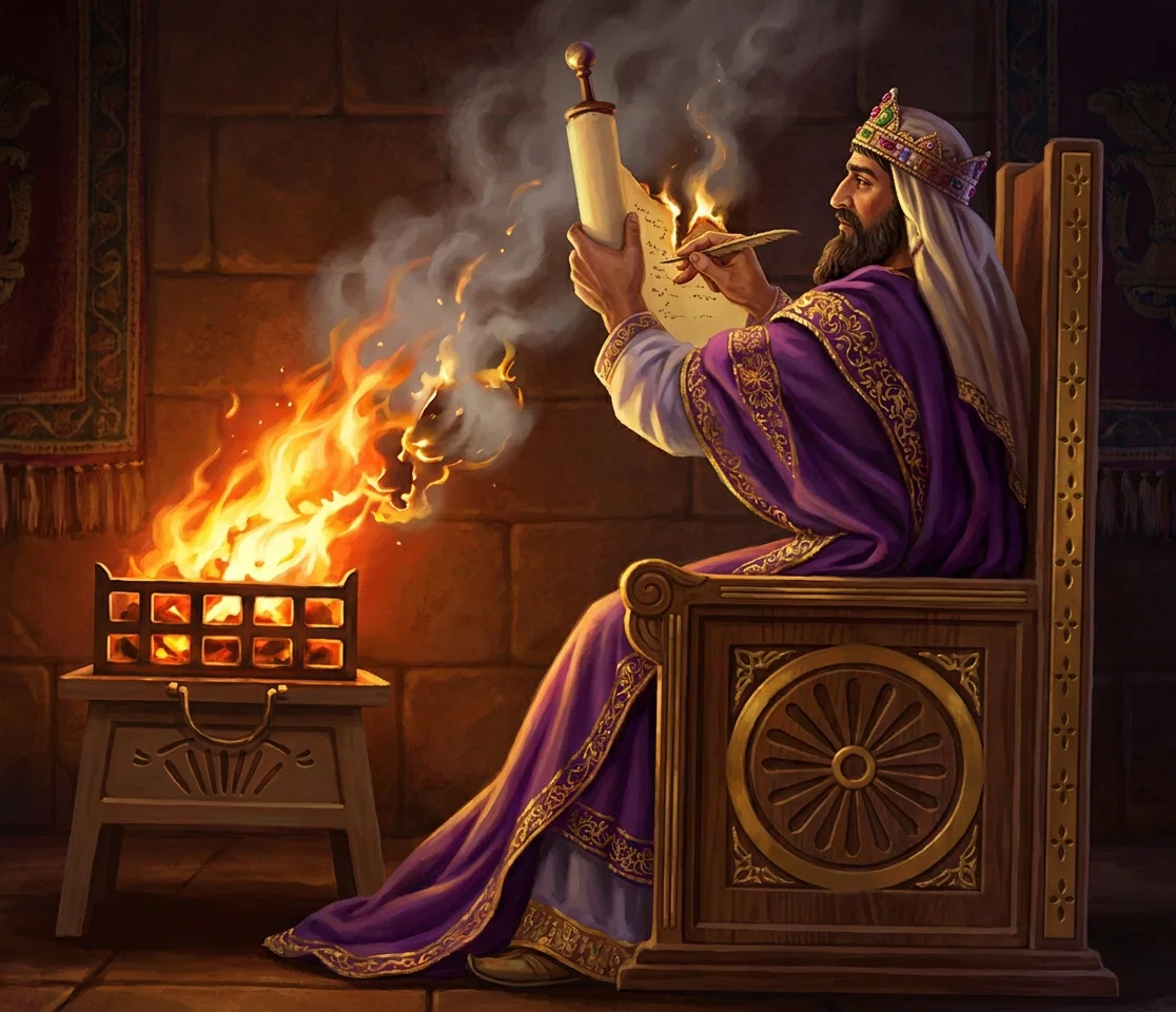 The king “cut it with the penknife and cast it into the fire.”