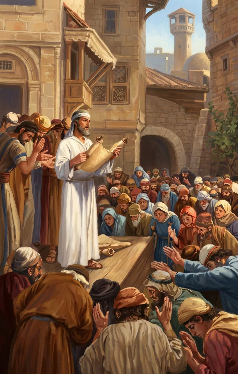EZRA READING TO THE PEOPLE
“And the ears of all the people were attentive unto the book of the law.”