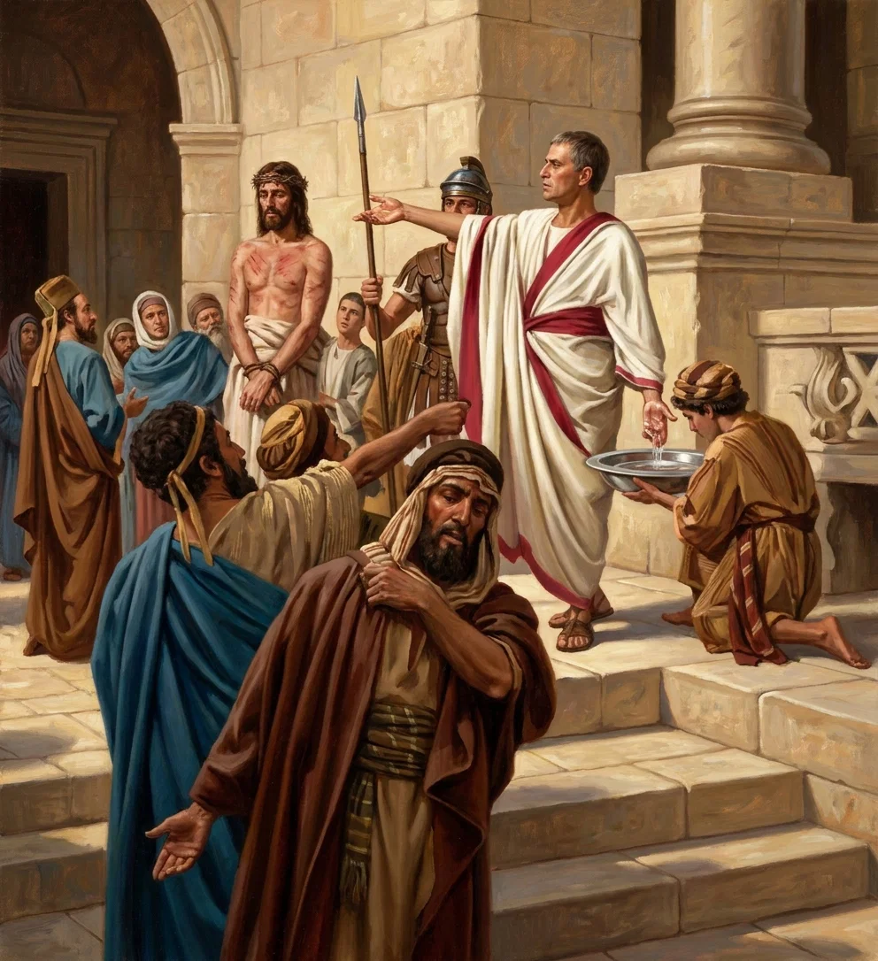 Pilate “took water, and washed his hands before the multitude.” Page 738.