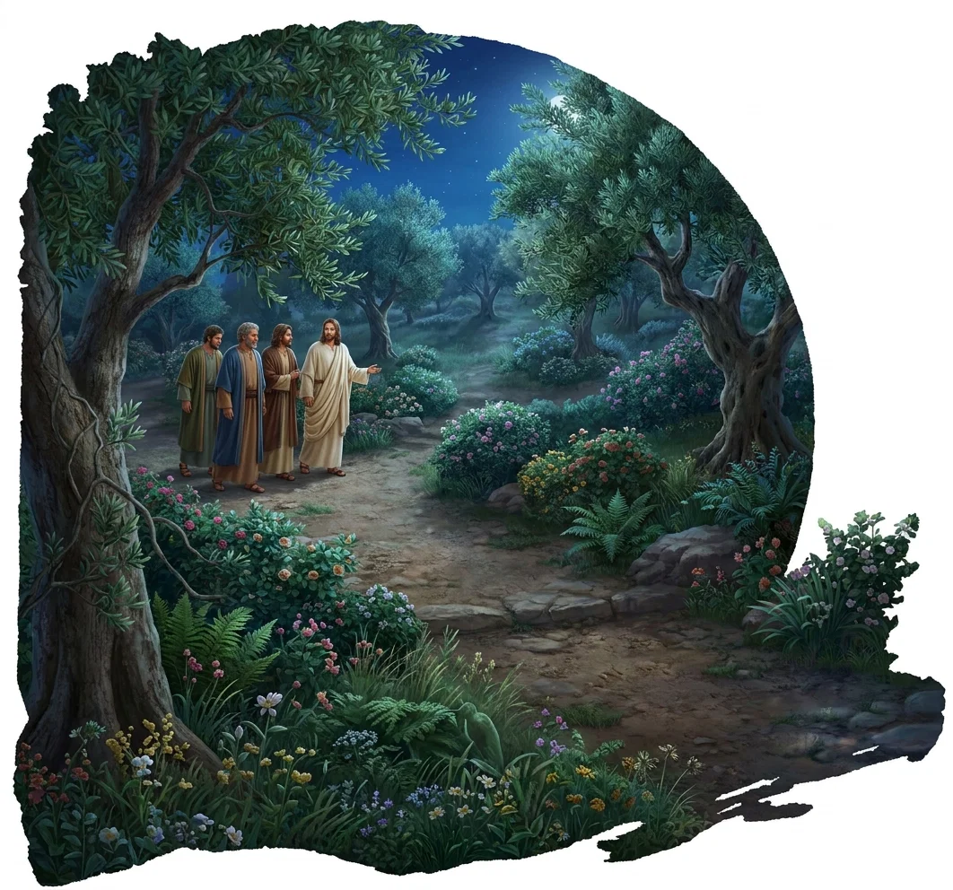 “With Peter, James, and John, He entered its secluded recesses.”