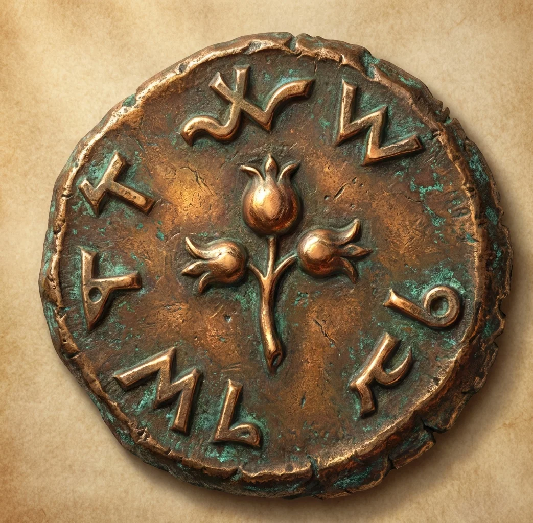 A small circular emblem or medallion is shown, enclosed by a thick dark outer ring. At the center is a stylized upright plant or tree with a narrow trunk and several spreading branches ending in lobed leaves. The surrounding field is densely filled with short radiating strokes and irregular zigzag or flame-like forms arranged around the central motif, creating a sunburst-like border. The artwork contains no clearly legible lettering, figures, animals, or other distinct objects.