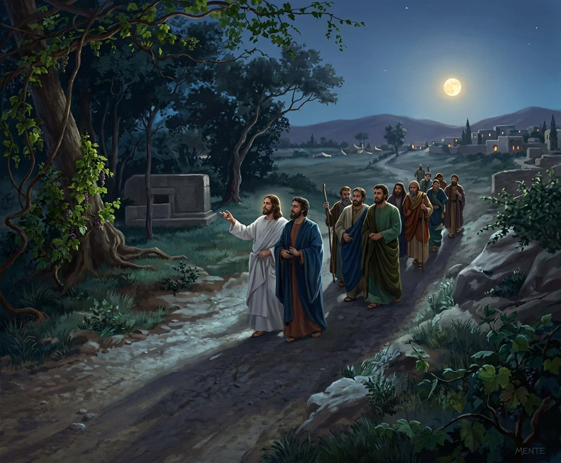 “The moon is shining bright, and reveals to Him a flourishing grape-vine.”