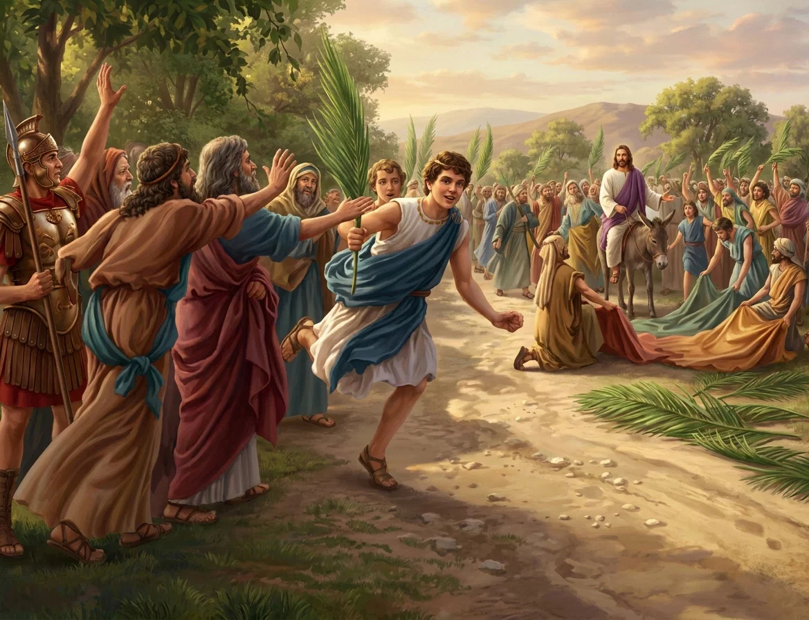 PRIESTS AND RULERS ARRESTING THE PROCESSION. “Master, rebuke Thy disciples.”