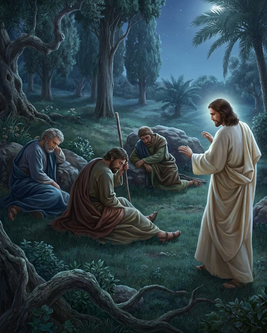 “He findeth them asleep.”