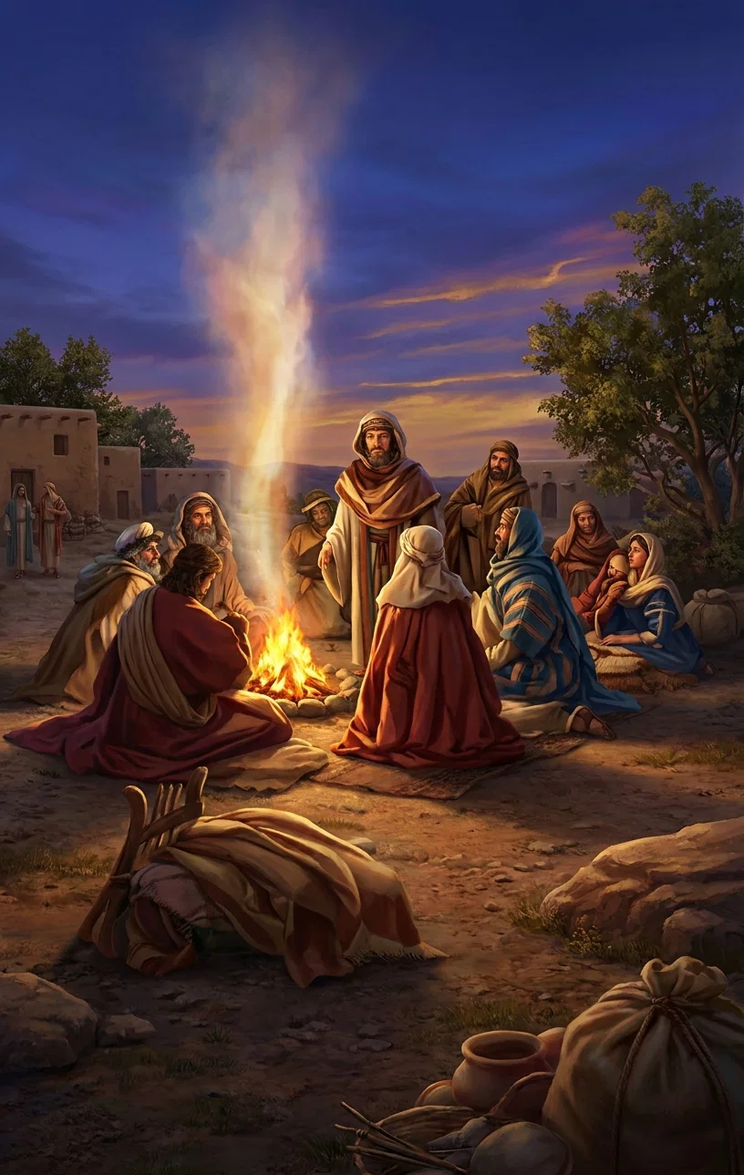 “As they halted for rest, they missed the helpful hand of their child.”