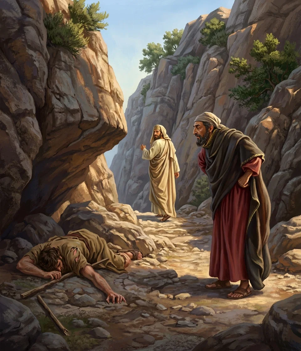 “Then the Levite appeared. Curious to know what had happened, he stopped and looked at the sufferer.”