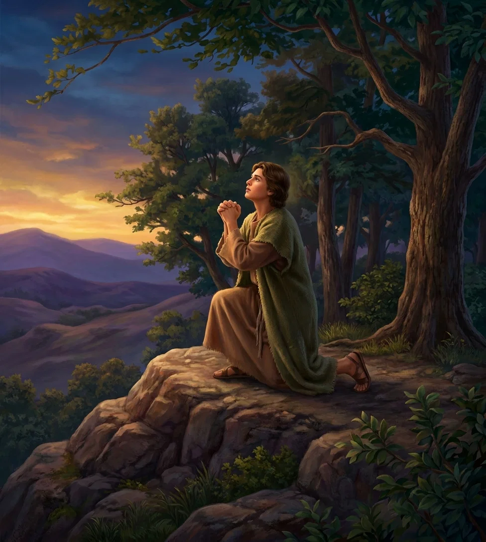 “Amid the trees of the forest.”