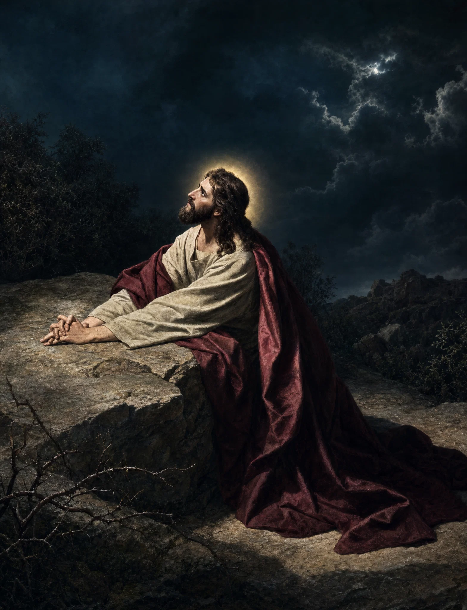 IN GETHSEMANE.

“If this cup may not pass away from Me, except I drink it Thy will be done.”