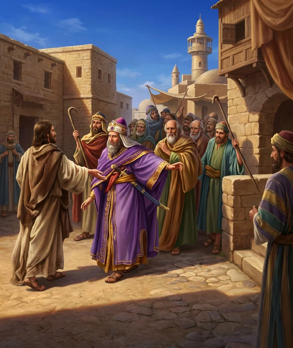 "His faith faltered when he saw only a plainly dressed man, dusty and worn with travel."