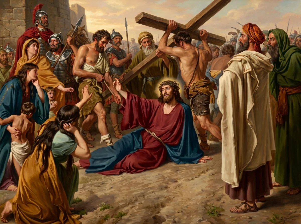 ON THE ROAD TO CALVARY.
“Daughters of Jerusalem, weep not for Me.”