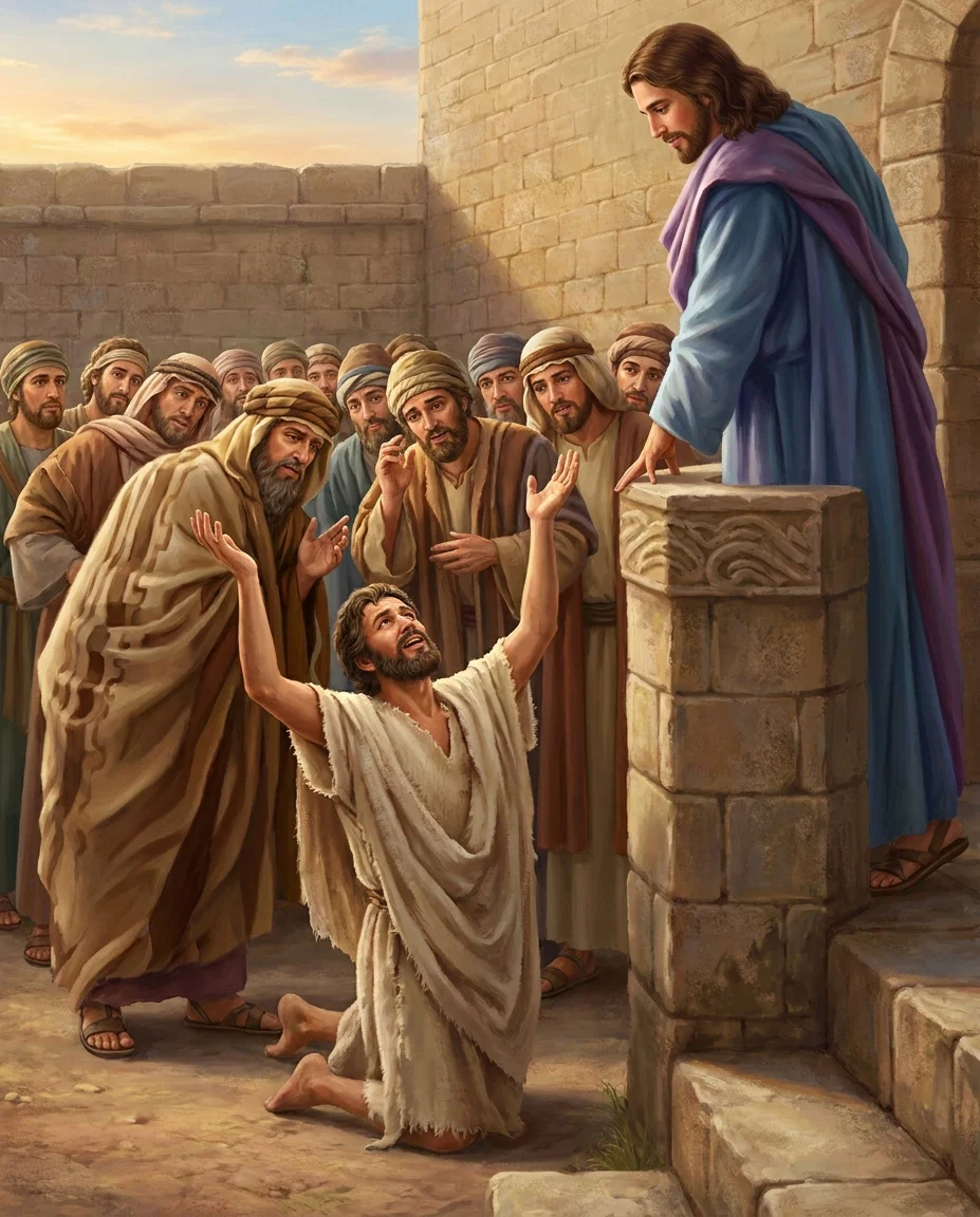 “The man praised God for his deliverance.”