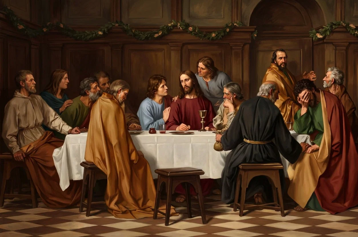 THE LAST SUPPER.

“In surprise and confusion at the exposure of his purpose, Judas rose hastily to leave the room.” Page 654.