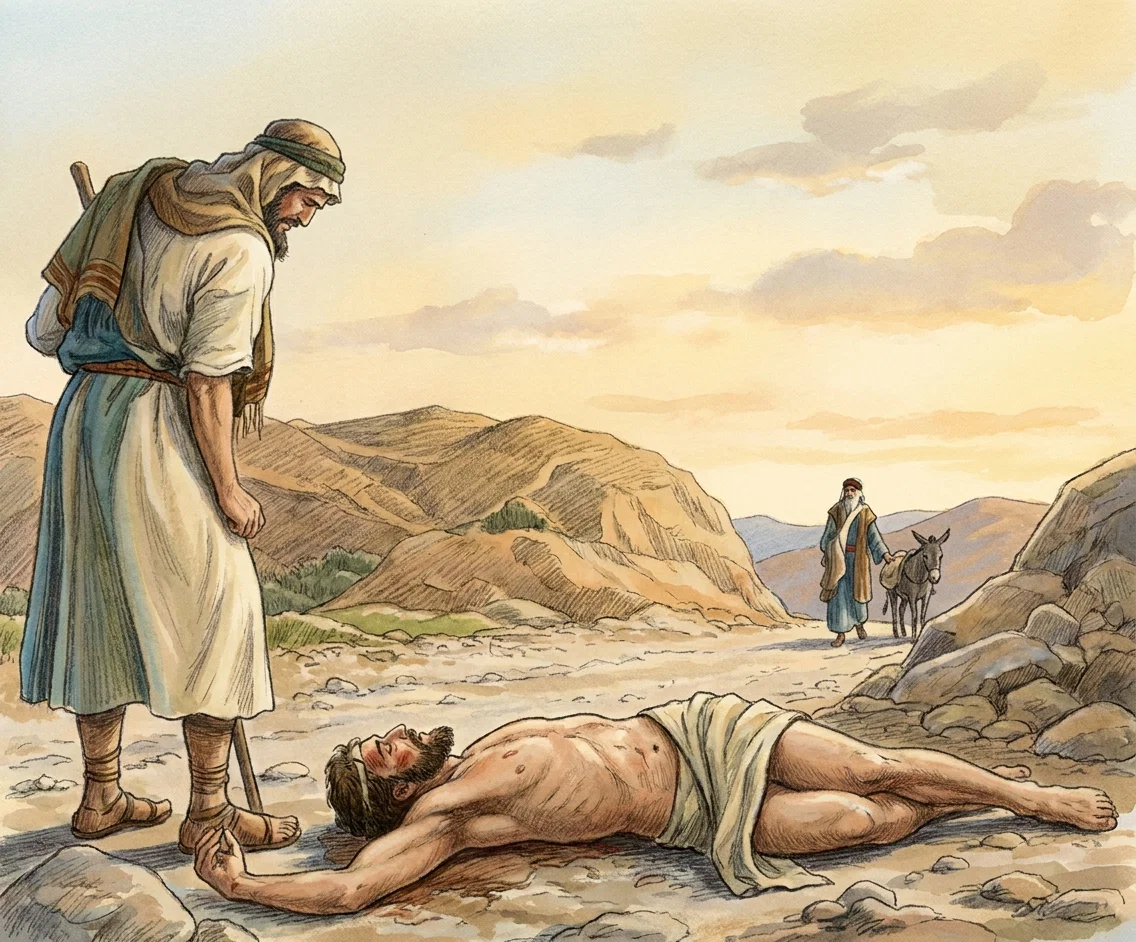 “Then a Levite appeared. . . . He stooped and looked at the sufferer.”