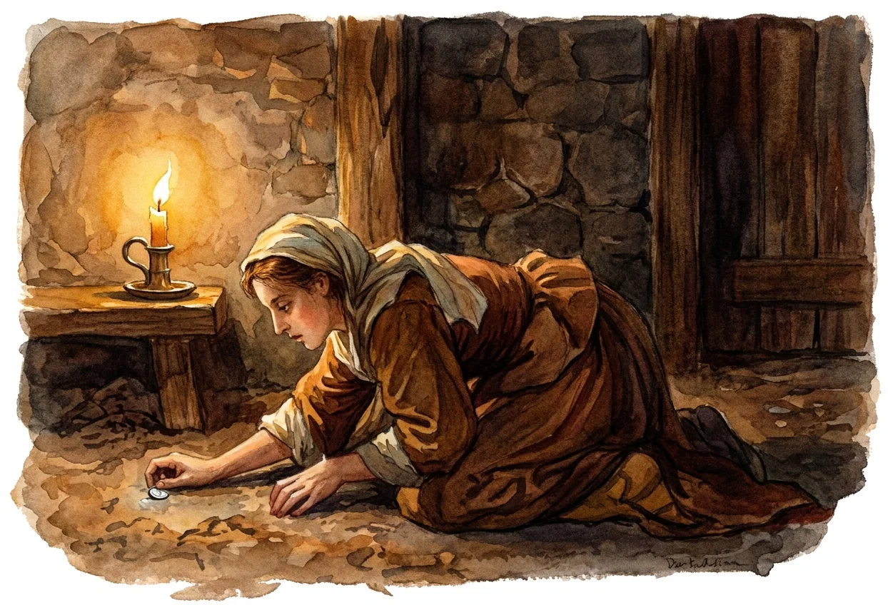 “What woman having ten pieces of silver, if she lose one piece, doth not light a candle, and sweep the house, and seek diligently till she find it?”