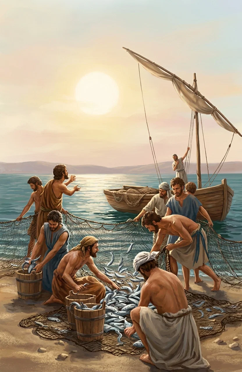 “The kingdom of heaven is like unto a net that was cast into the sea, and gathered of every kind.”

FISHING ON GALILEE