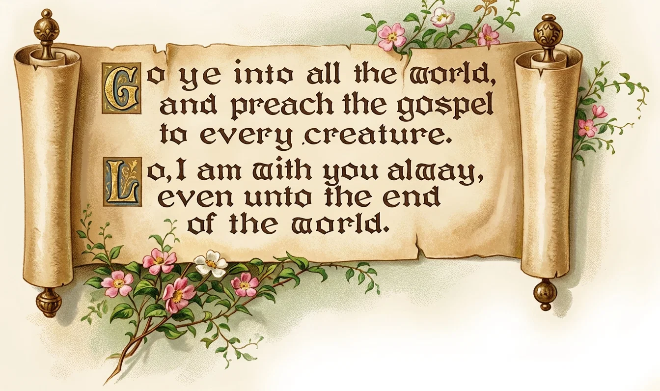 Go ye into all the world,
and preach the gospel
to every creature.

Lo, I am with you alway,
even unto the end
of the world.