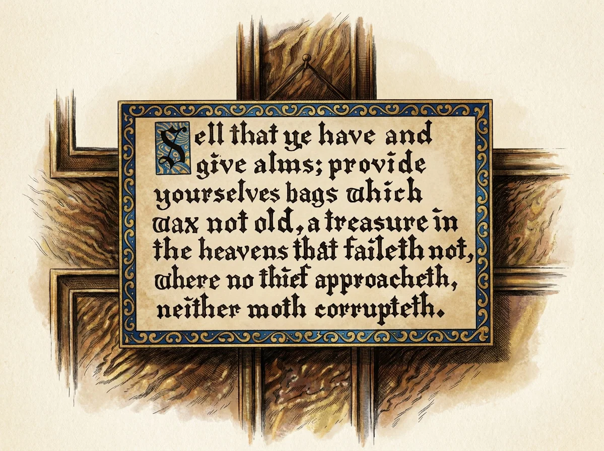 Sell that ye have and give alms; provide yourselves bags which wax not old, a treasure in the heavens that faileth not, where no thief approacheth, neither moth corrupteth.