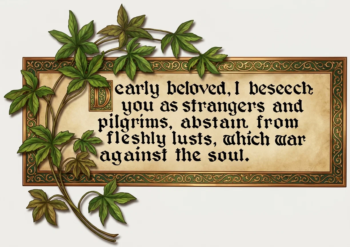 **Dearly beloved, I beseech you as strangers and pilgrims, abstain from fleshly lusts, which war against the soul.**