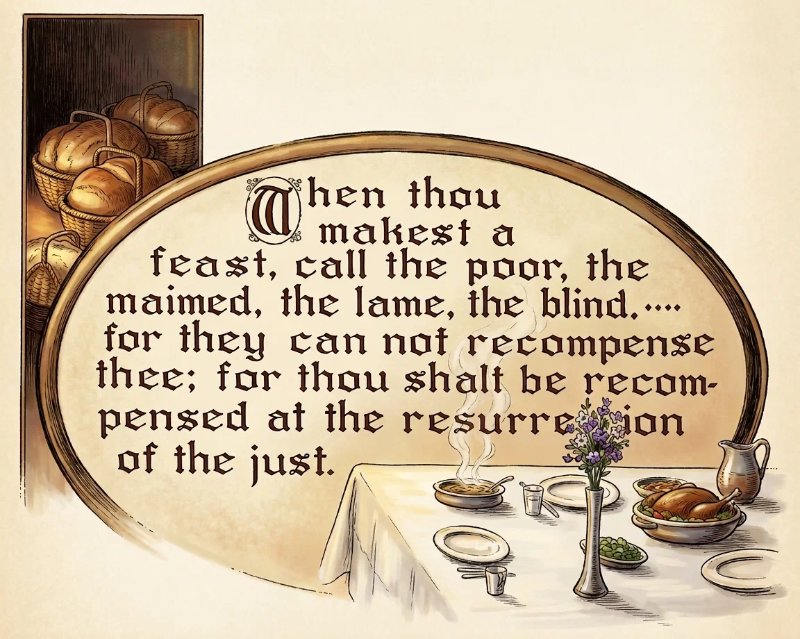 When thou makest a feast, call the poor, the maimed, the lame, the blind … for they can not recompense thee; for thou shalt be recompensed at the resurrection of the just.