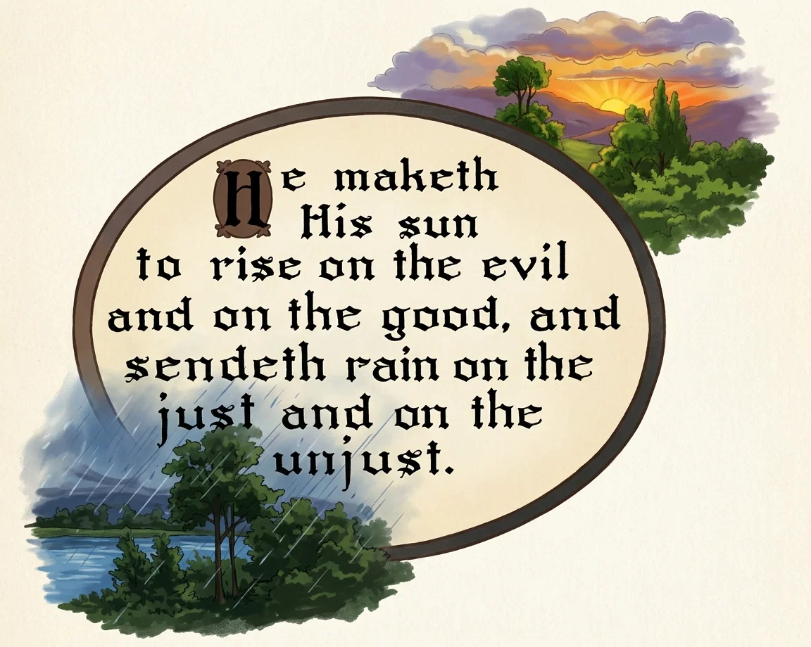He maketh His sun to rise on the evil and on the good, and sendeth rain on the just and on the unjust.