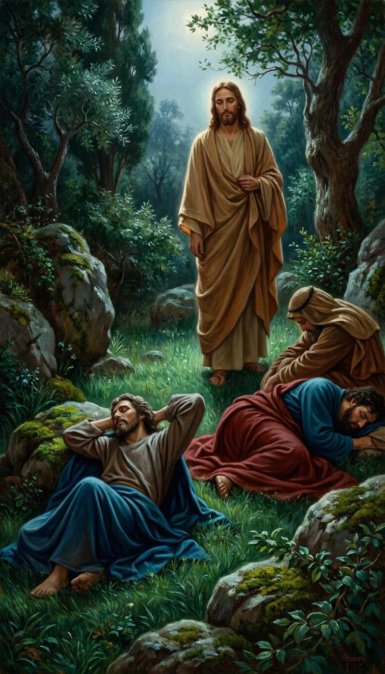 "The sleeping disciples heard not the voice of Jesus."