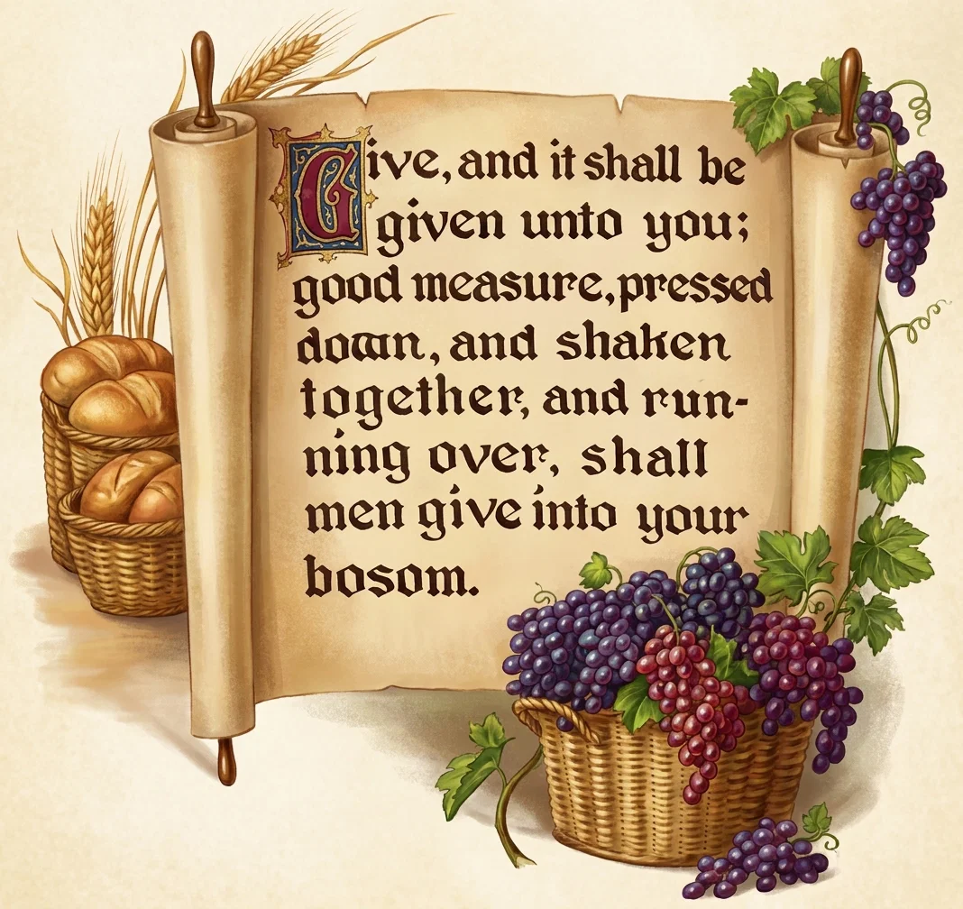 Give, and it shall be given unto you; good measure, pressed down, and shaken together, and running over, shall men give into your bosom.